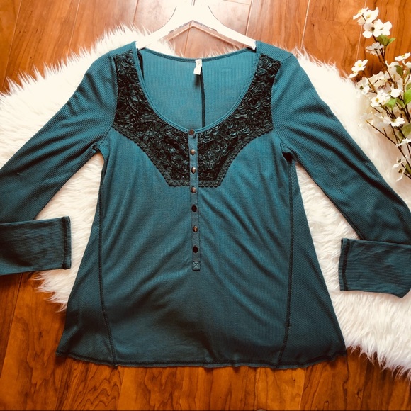 Free People Tops - Free People | Blue Thermal Knit Top